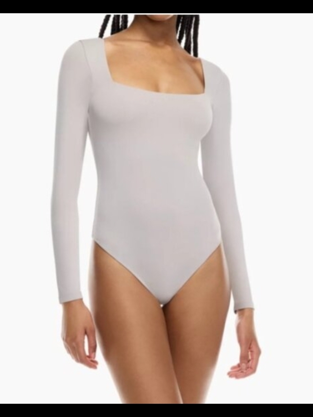 Babaton Long-Sleeve Square Neck Bodysuit - Light Gray